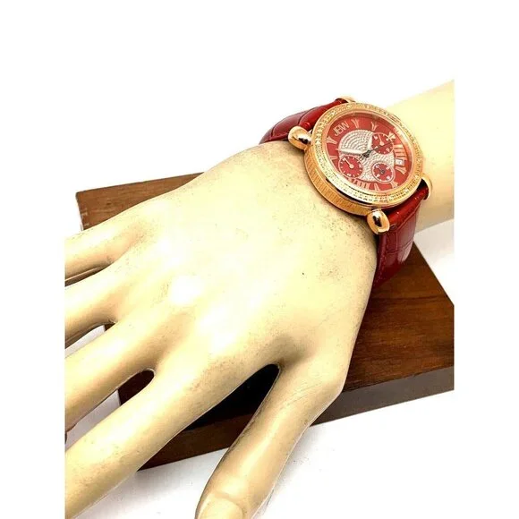 JBW Women's Watch JB6210LW Diamond Quartz Chronograph Rose Gold Red Leat… - Picture 5 of 15